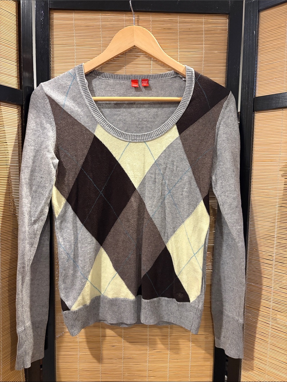Esprit Argyle Scoop Neck Sweater in Gray, Brown and Cream